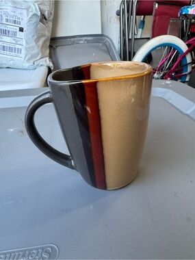 Ceramic Two-Tone Striped Coffee Mug - Beige & Dark Gray